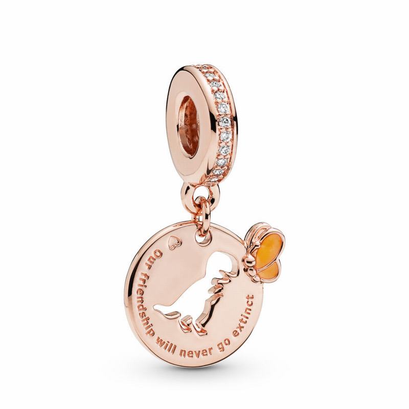 Pandora Dinosaur & Butterfly Friendship Dangle Charm - Pandora Rose/Enamel/Yellow/Cubic Zirconia - C